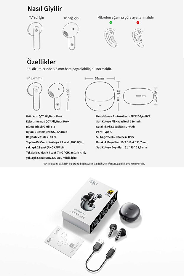 Ht10 Ailybuds Pro Plus Adaptif Anc Hi-res Ldac Aı 6 Mikrofon Bluetooth 5.3 Kablosuz Kulaklık Siyah - 9