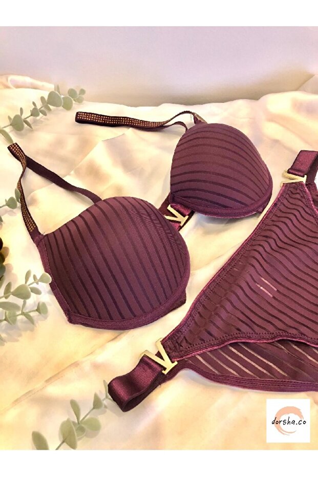 Women's Semi-Supported V Detailed Stylish Bra and Panty Set