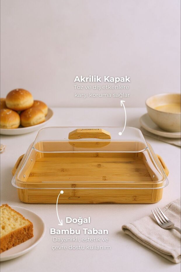 Modica Acrylic Covered Bamboo Cake Pan Rectangular Large - 1