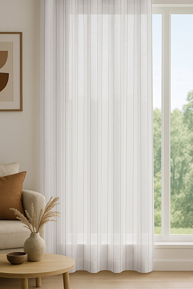 Louison Tulle Curtain Brown Striped 140X280