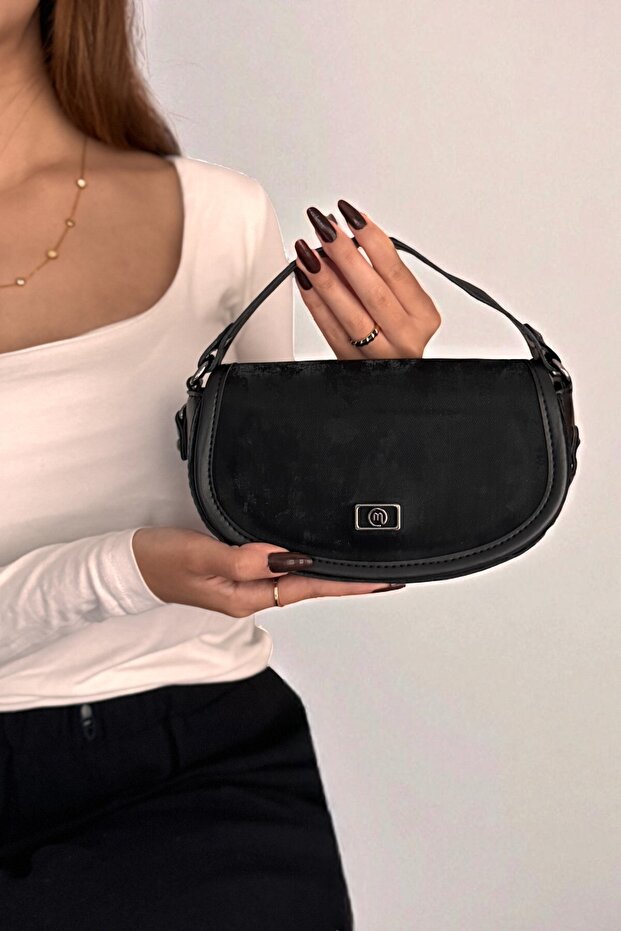 Black Suede, Stylish Women's Hand and Shoulder Bag with Flap