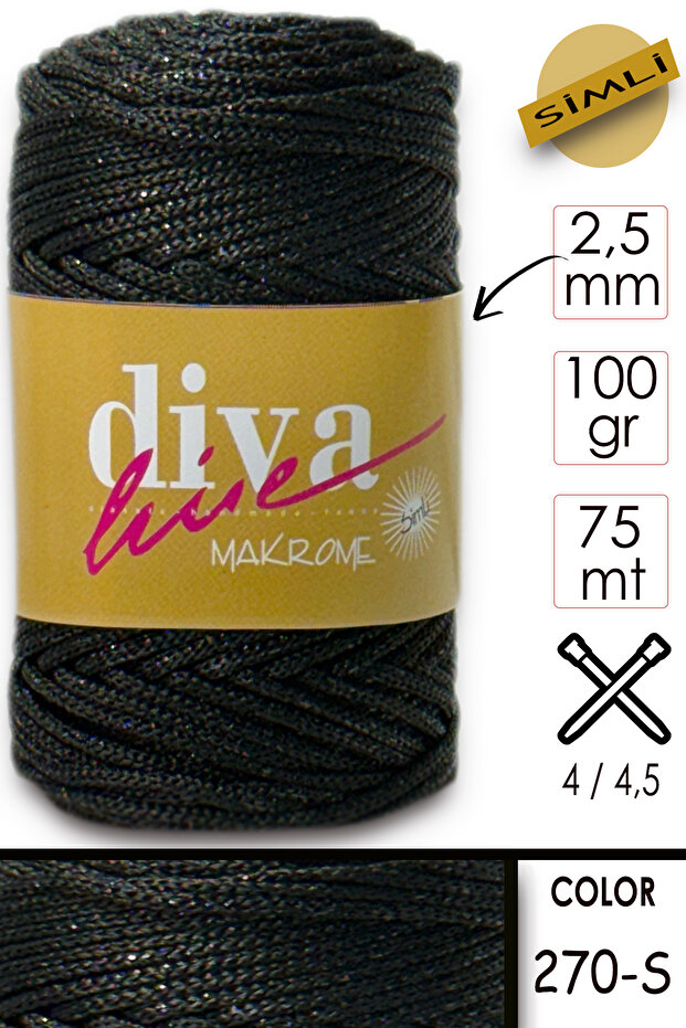 حبل ديفا مكرامية لامع 270 ثانية أسود - 1