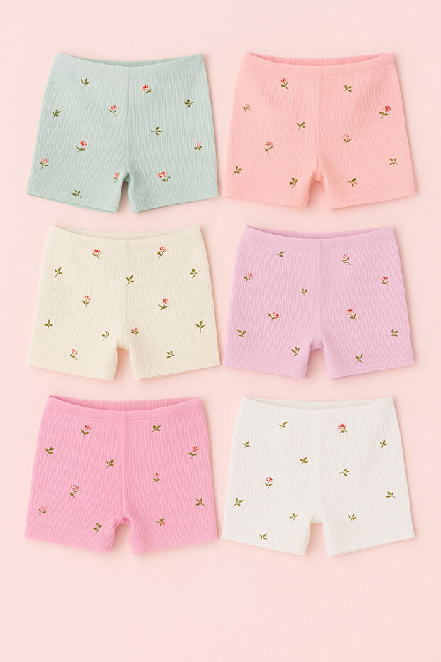 Kız Çocuk Boxer Seti 6'lı – Çiçek Desenli Pamuklu Rahat Şort 100%100 Pamuk - 1