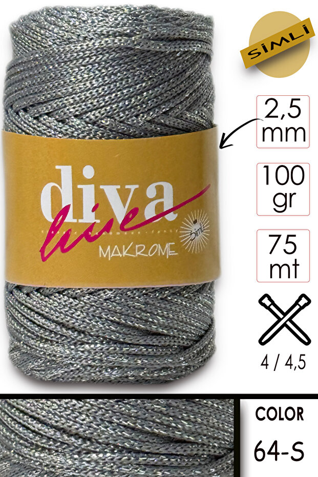 ديفا مكرامية سلسلة جليتر 64s رمادي غامق-فضي - 1