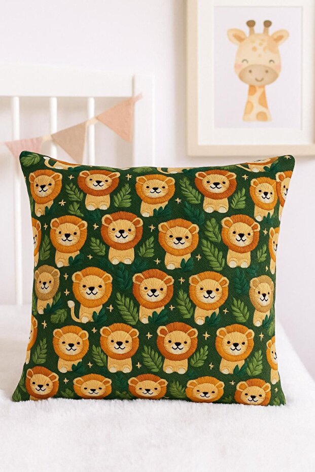3D Embroidery Effect Lion Patterned Children & Baby Pillow Cover 43X43