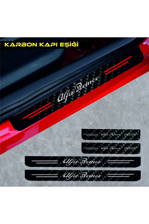 Accessory Auto Door Sill Sticker Carbon Compatible for Alfa Romeo 146 4 Pieces