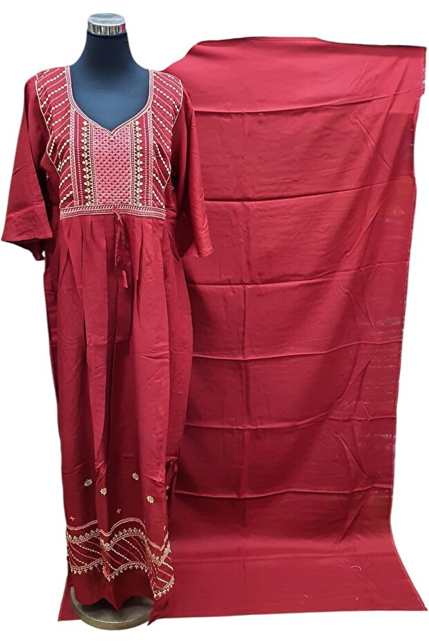 African Fabric 100% Cotton Kaptan Embroidery Fabric Design 102 (Red) (Latest New 2025 Premium Limite