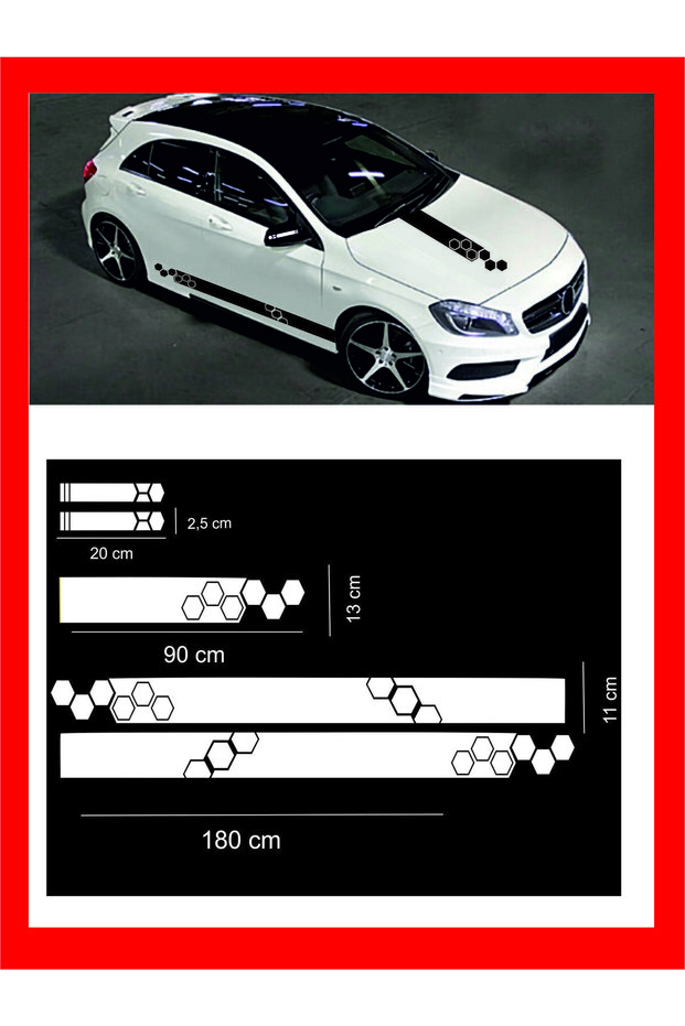 Auto Hood-Marshpiyel-Side Mirror Custom New Sticker Set of 5 180*10*1,5-90*13 Cm
