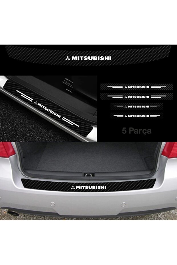Accessory Auto Tie And Door Sill Sticker Set Carbon Compatible For Mitsubishi Eclipse Cross