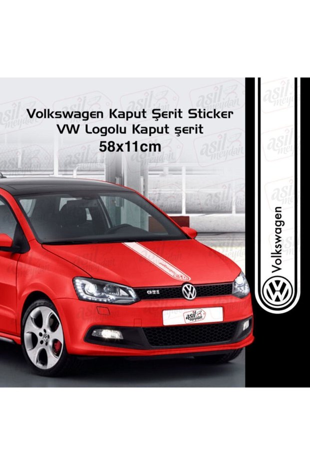 Accessory Auto Hood Strip Sticker Compatible For Volkswagen White With Vw Logo 58*11 Cm