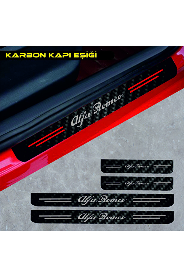 Accessory Auto Door Sill Sticker Carbon Compatible for Alfa Romeo 145 4 Pieces