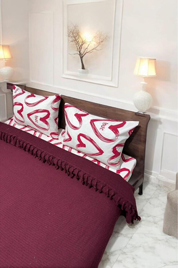 Double Pique Sheet Set with Elastic Heart Pattern (Multi-Purpose Bedspread) - 4