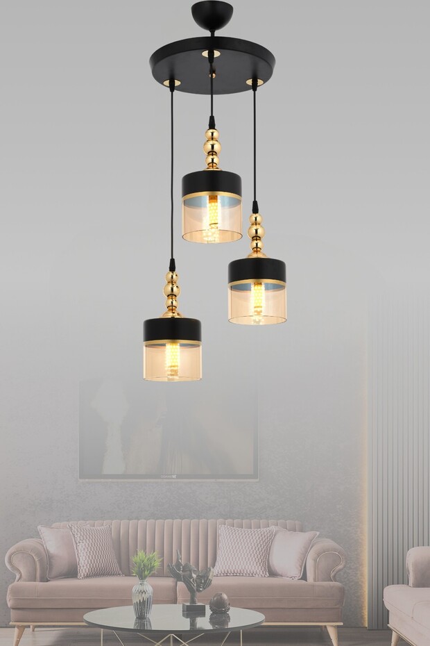 Oslo 3’lü Sarkıt Avize Bal Siyah Camlı Modern Dekoratif Aydınlatma - 2