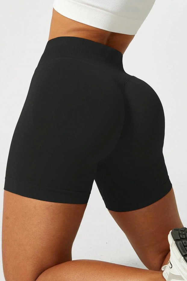 Luna Gathered Seamless Recovery High Waist Push-Up Seamless Sports Shorts - Black