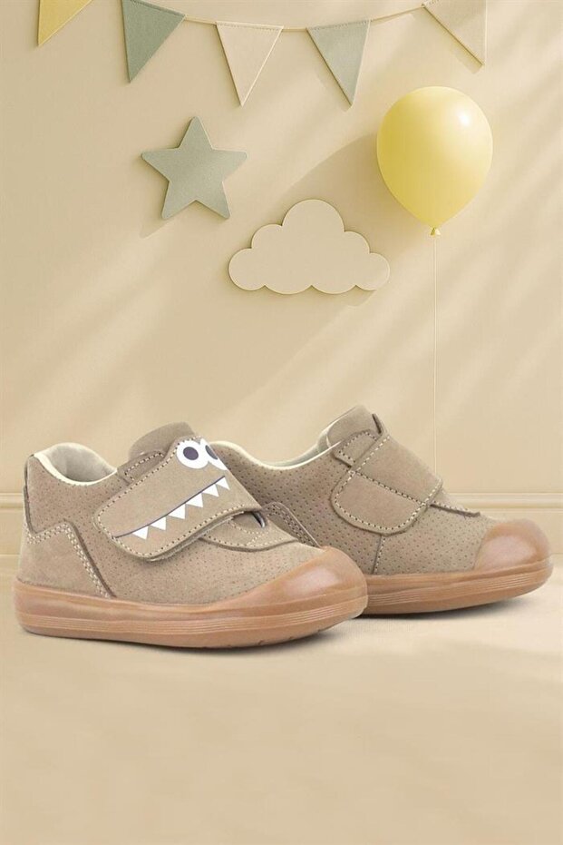 Dino Genuine Leather Sand Color High Top Baby Shoes
