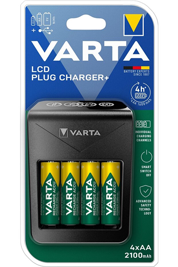 Varta Lcd Plug Pil Şarj Cihazı 4 Adet AA 2100Mah Şarj Edilebilir Pil Hediyeli