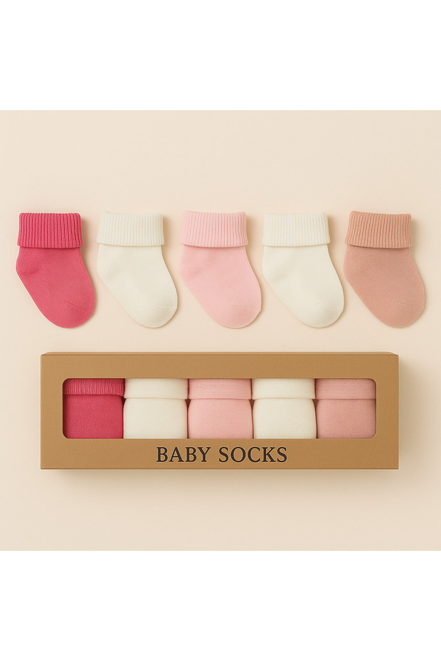 Newborn Baby Girl Socks Set of 5 – Natural Colors