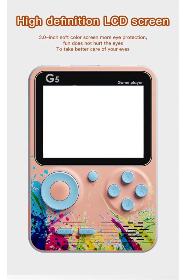G5 Retro Game Console, 500-in-1 Games, 7.6 cm LCD Screen, TV Output, Rechargeable Battery, Macaron C - 6