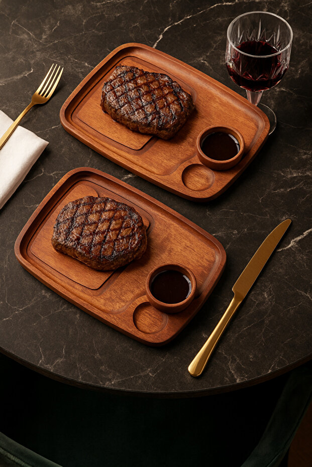 Legnoa Wooden 2 Pieces Serving Plate, Presentation Plate, Dinner Plate 35X25Cm