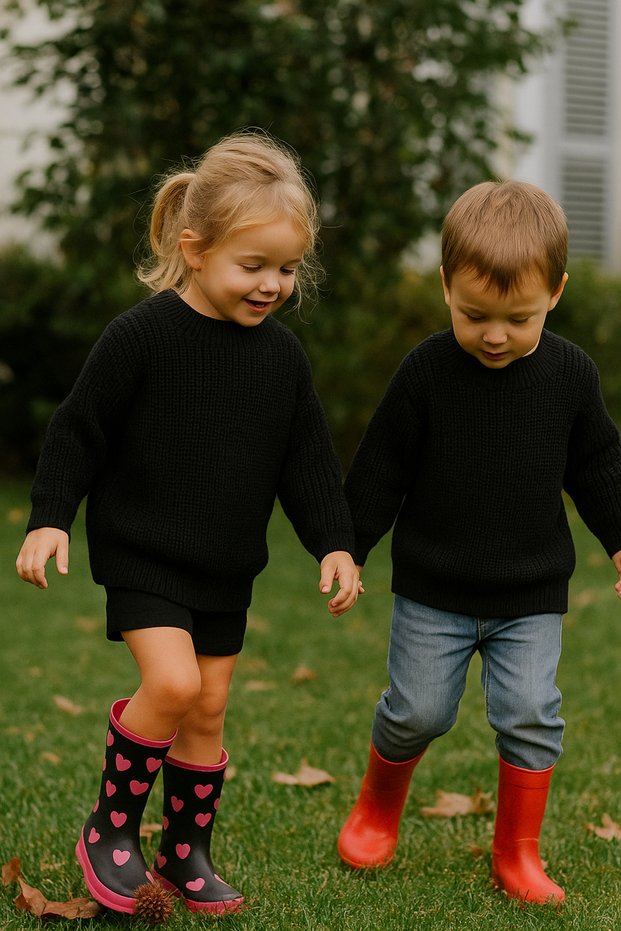 New Season Crew Neck Unisex Baby & Kids Black Sweater (0-8 Years)