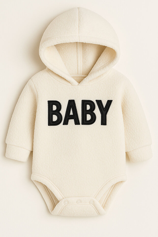 Welsoft Peluş Kapüşonlu Body - Ekru - 5