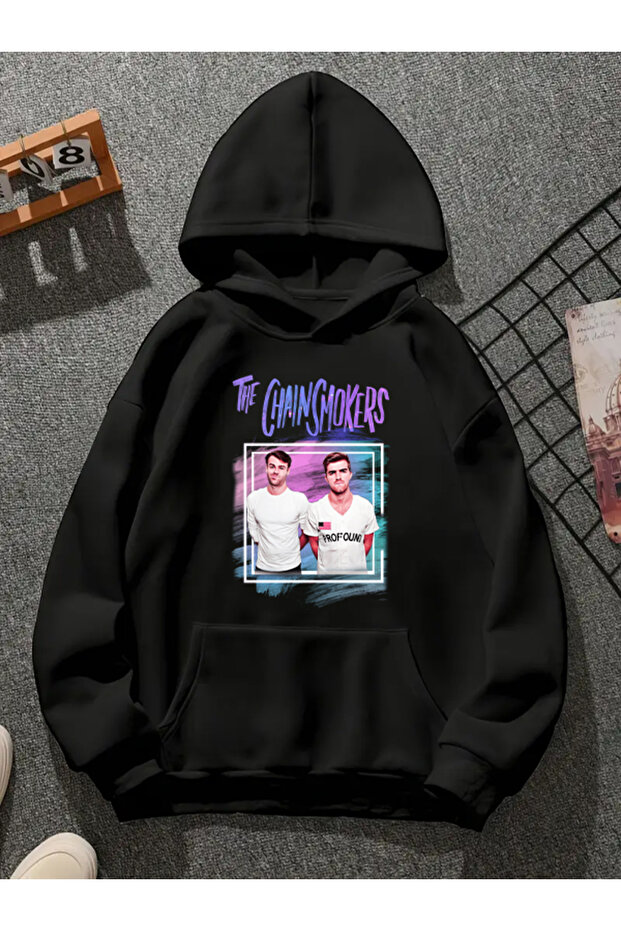 The Chain Smokers V1 Printed Hooded Black Sweatshirt