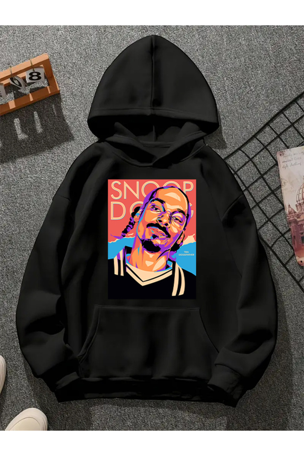 سويت شيرت أسود بقلنسوة مطبوعة من snoop dogg v1