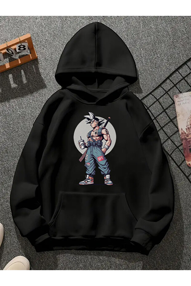 gokuultra005 سويت شيرت أسود بقلنسوة مطبوعة