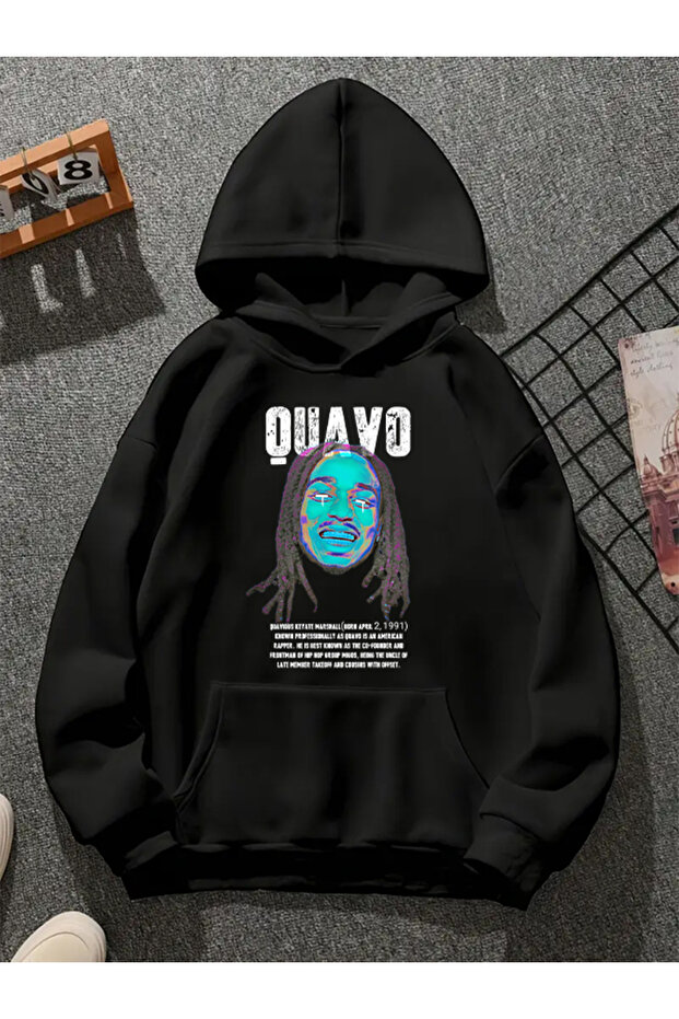 Quavo V3 Printed Hooded Black Sweatshirt