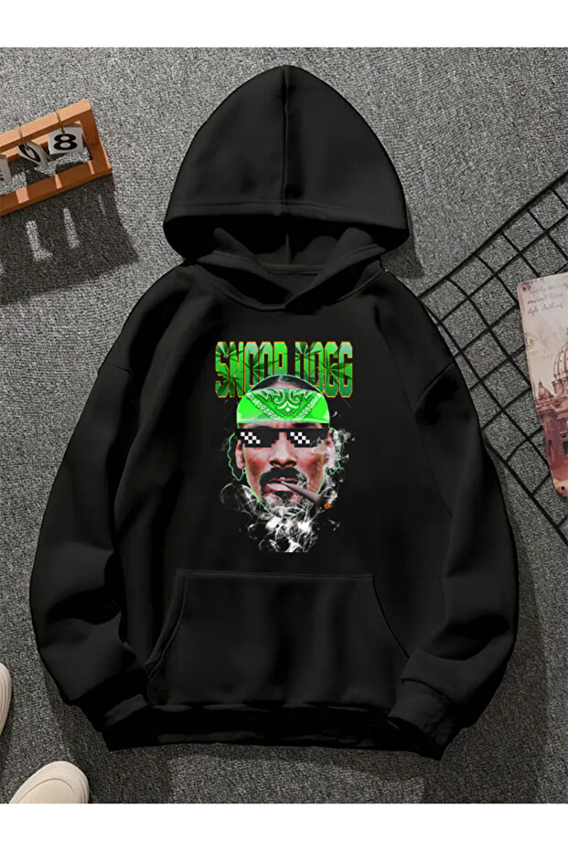 سويت شيرت أسود بقلنسوة مطبوعة من snoop dogg v10