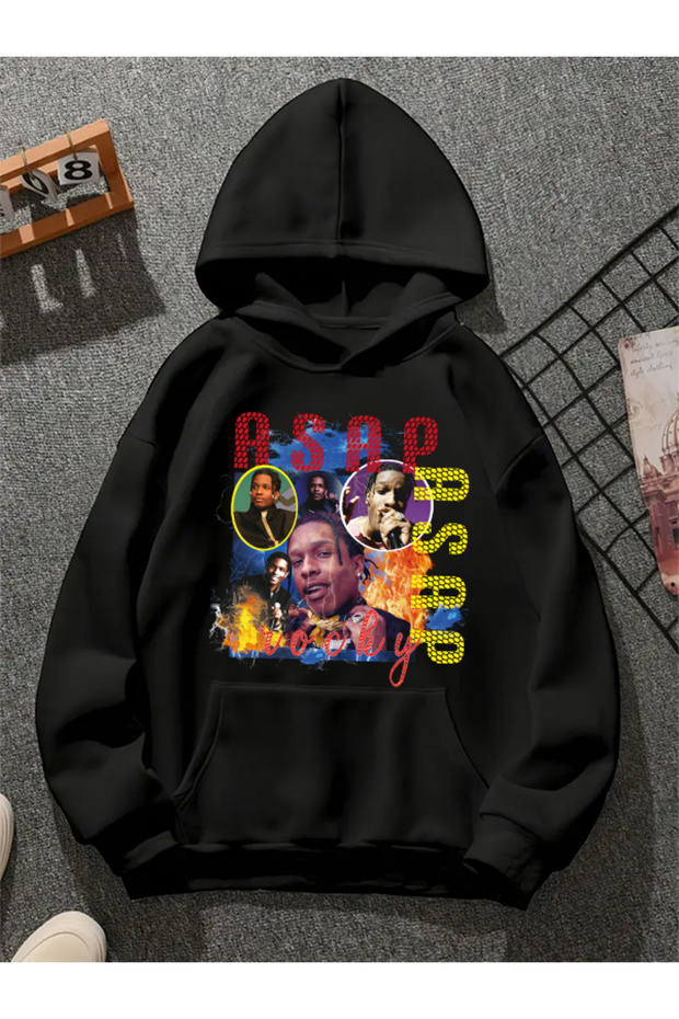 Asap Rocky V6 Printed Hooded Black Sweatshirt