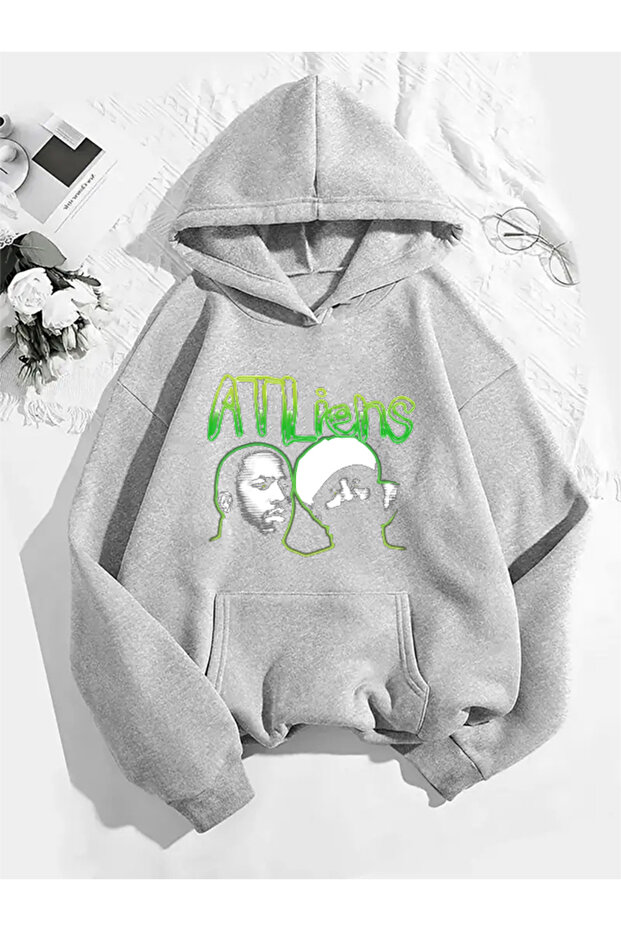 Atliens V1 Printed Hooded Gray Sweatshirt - 1