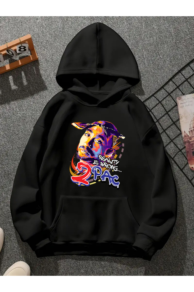 Tupac V7 Printed Hooded Black Sweatshirt