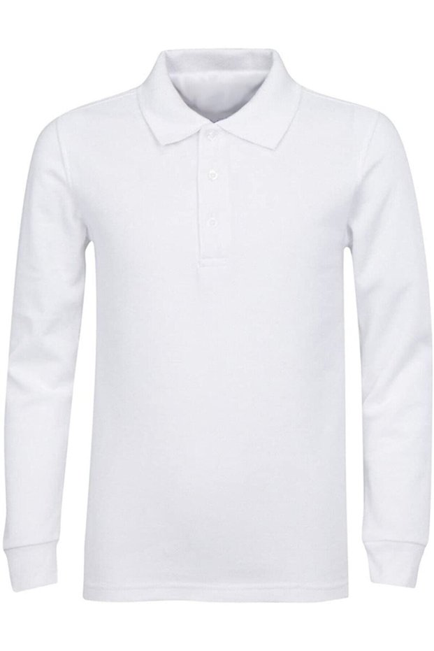 White Polo Neck Long Sleeve Kids Teenager School T-Shirt