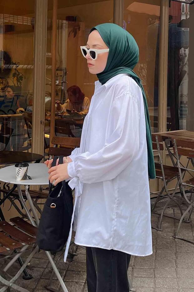 Kol Detaylı Gömlek Oversize Gömlek Beyaz - 2