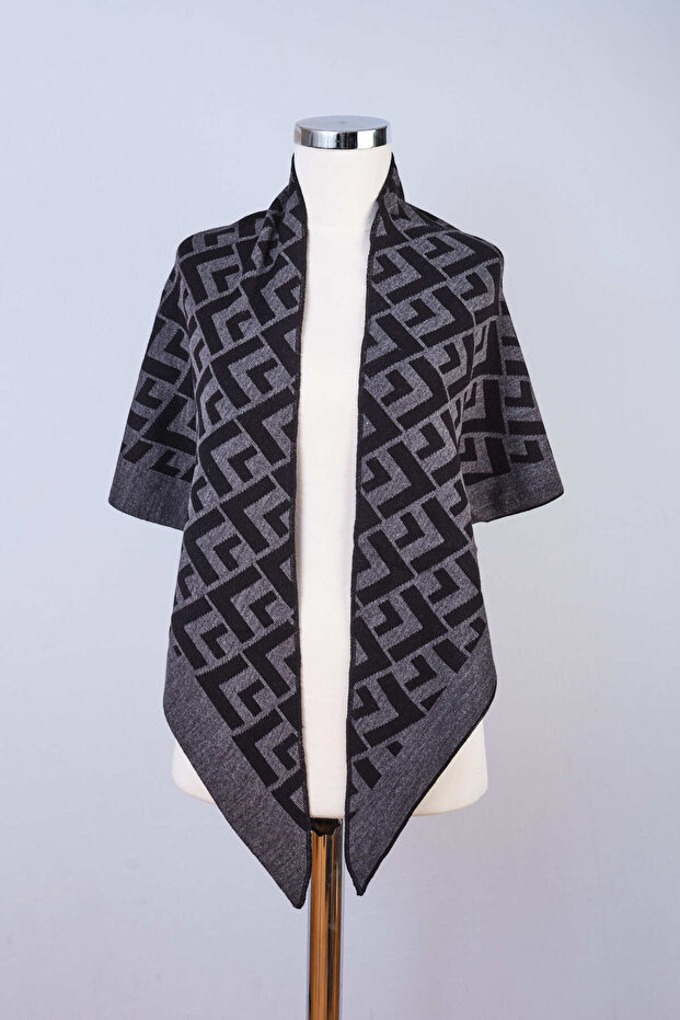 V Patterned Knitwear Triangle Shawl - 5