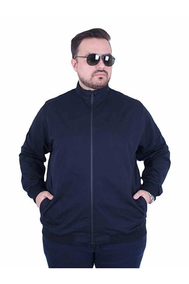 سويت شيرت بسحاب موسمي أساسي مقاس كبير 22750 أزرق داكن