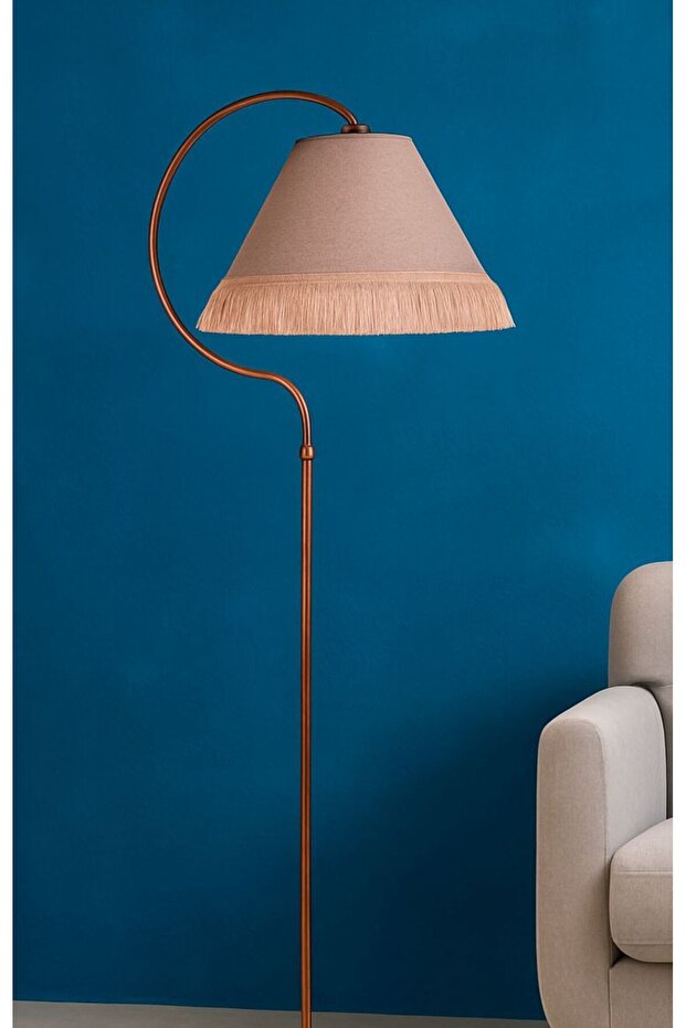 Aydınlatma Lambader Çise Elips Siyah Bakır Patine Abajur Gülkurusu Püskül Pembe - 3