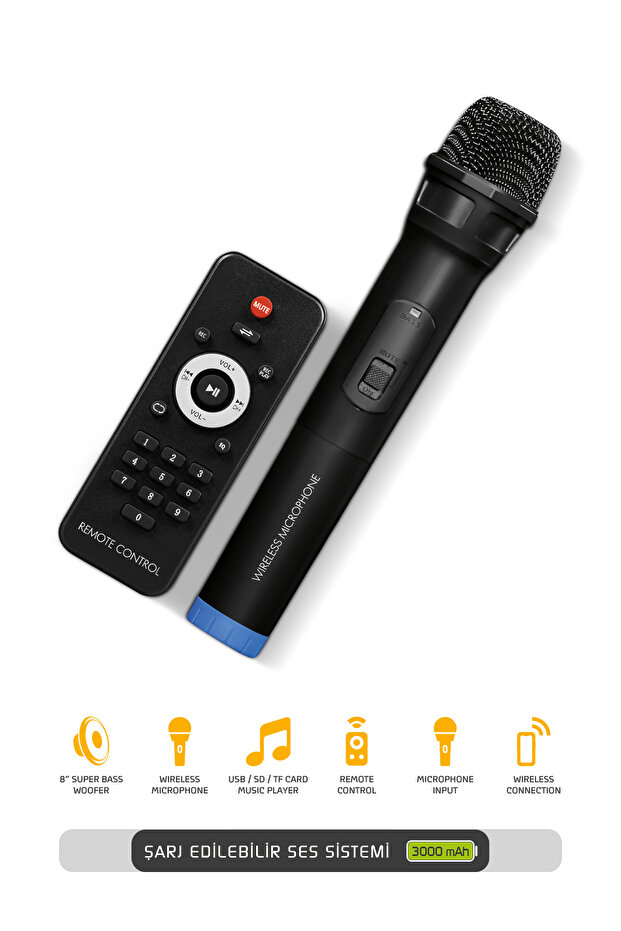MT50 Şarjlı Mikrofonlu Hoparlör Karaoke Sistemi Taşınabilir Amfi Büyük Bluetooth Hoparlör - 4