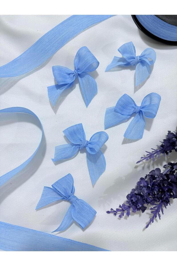 Blue Pearl-Free Gift Decoration Linen Ribbon Ready-Made Bow - 25 Pieces