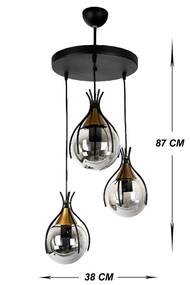 Azur Siyah 3’lü Sarkıt Avize – Modern Camlı Tavan Aydınlatma - 7