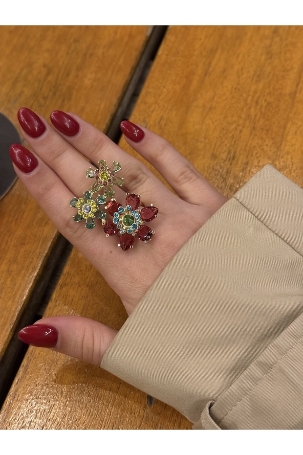 خاتم قابل للتعديل بثلاث زهور - 5