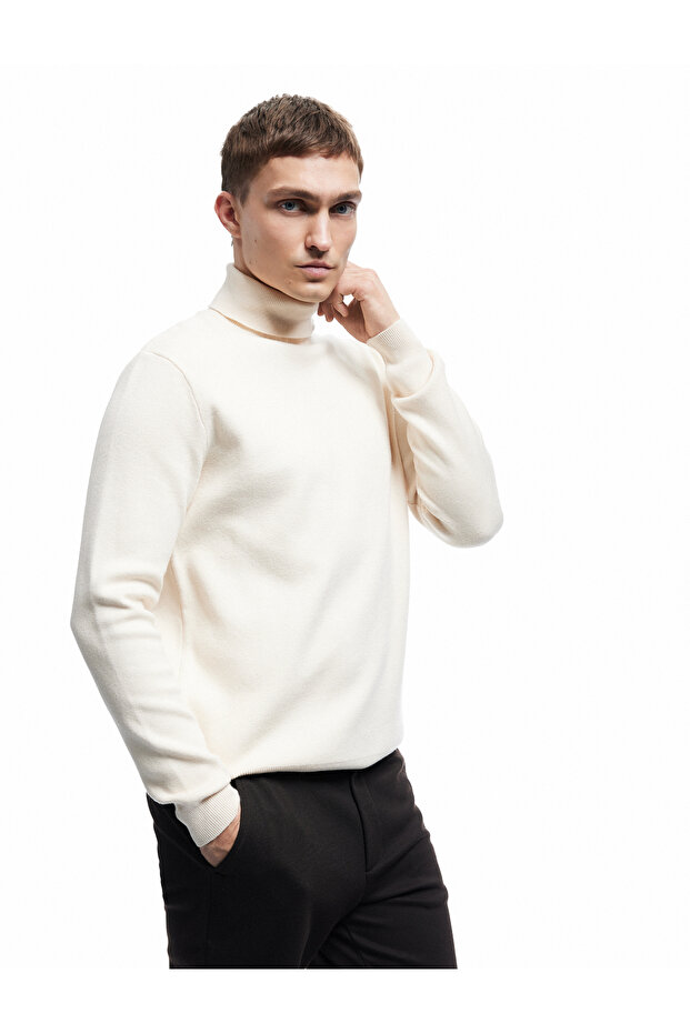 Long Sleeve Basic Turtleneck Knit Sweater - 1