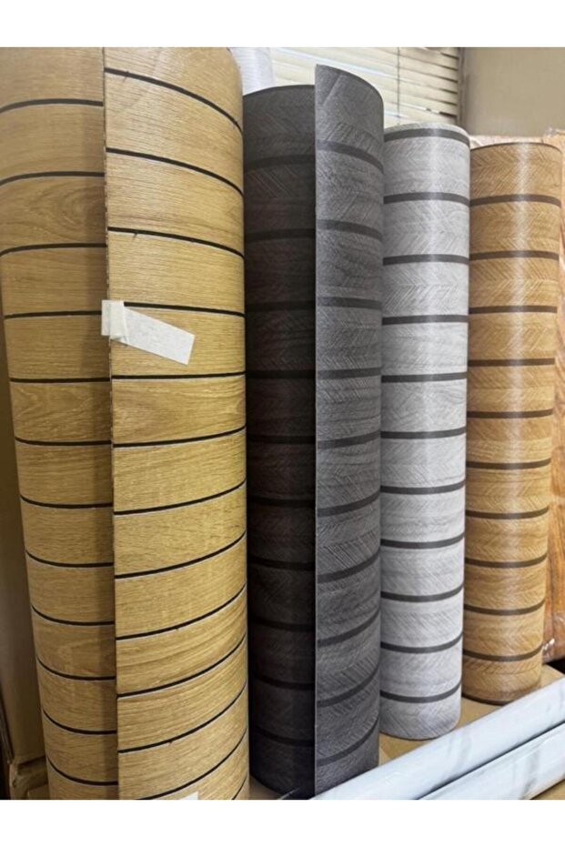 60cm x 280cm 1 Adet Kendinden Yapışkanlı krem Lambiri Desenli Duvar Paneli Kağıdı - 7