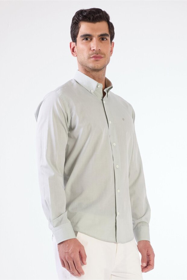 Men's Regular Fit Long Sleeve Khaki Shirt
