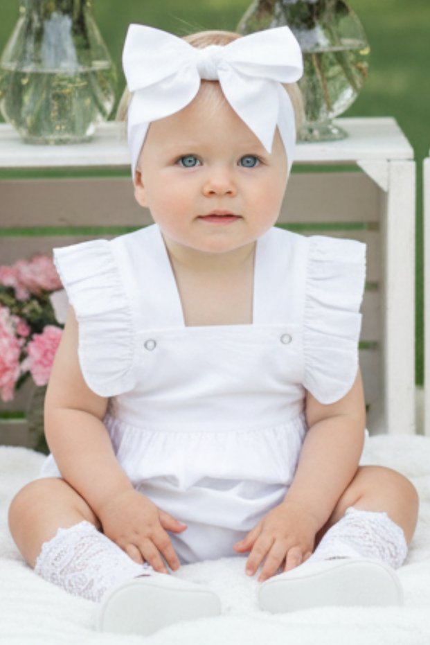 Baby Girl White Cotton Salopet Bandana Newborn Set