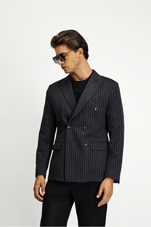 Regular Fit Çizgili Örme Ceket - 4