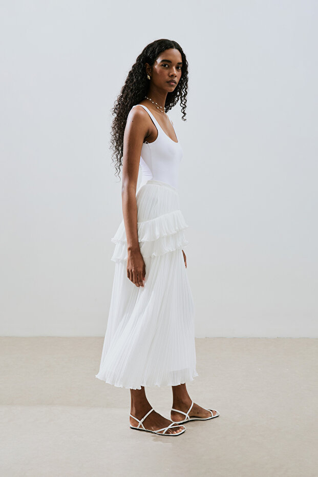 MİLA PİLİSELİ KATLI ETEK EKRU - 4