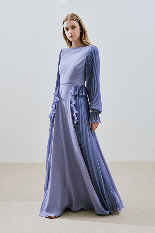 KATLI PİLİSELİ ELBİSE LİLA - 3