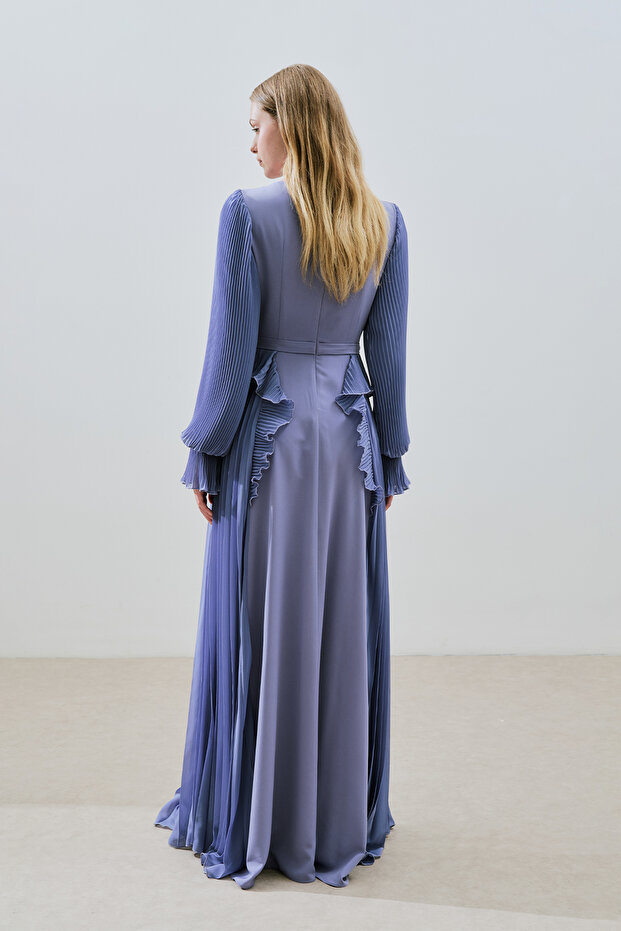 KATLI PİLİSELİ ELBİSE LİLA - 7